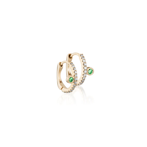OLYMPIA, E0s Bezel-side huggies, 0,21ct 11mm, Gold/Emerald/Diamonds