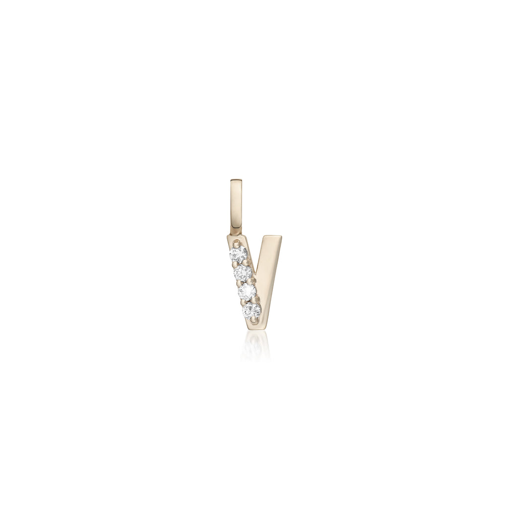 LETTERS, V Diamond Pendant 0,10ct, Gold/Diamonds