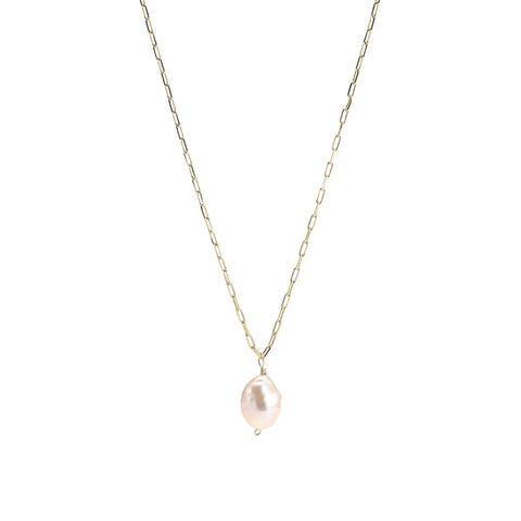 DROPS DELIGHT, Rosy pearl mini-link necklace, Gold/Rosy
