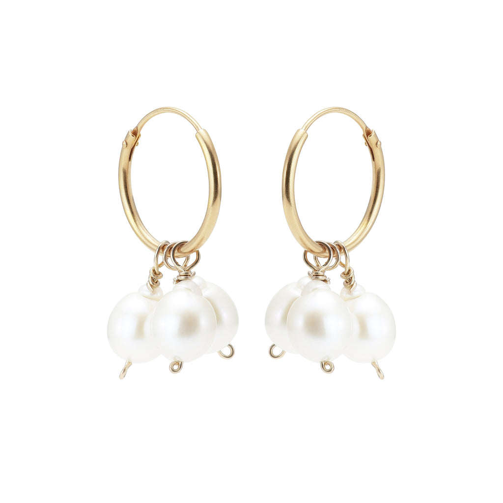 DROPS DELIGHT, 3tripple pearl Hoops 18mm, Gold/White