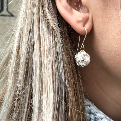 VINTAGE, Crystal Ball Earrings, Silver/Crystal
