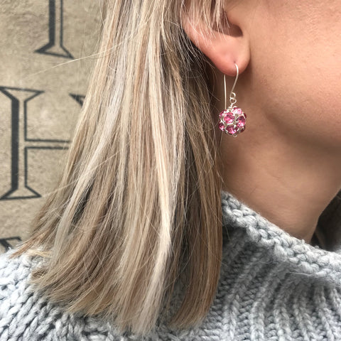 VINTAGE, Crystal Ball Earrings, Silver/Pink