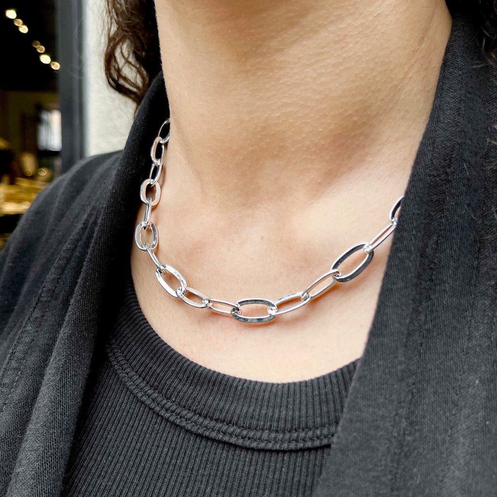Flat Curb Oval Oxidized Sterling Silver Layered Necklace – Chikahisa Studio