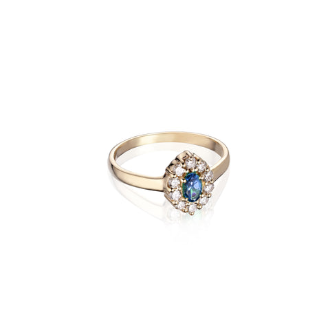 HERITAGE, New Vintage Ring, BlueSapphire/Diamonds/Gold