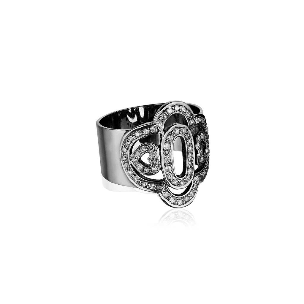DIAMONDS, 2-Hearts Ring, Dark/Gray diamonds