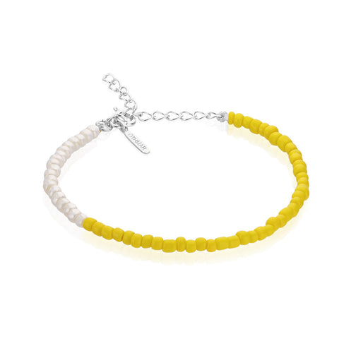 SANTORINI, Fira Bead Bracelet, Yellow-White/Silver