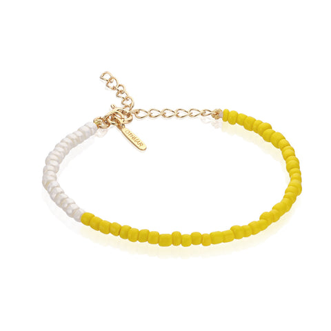 SANTORINI, Fira Bead Bracelet, Yellow-White/Golden