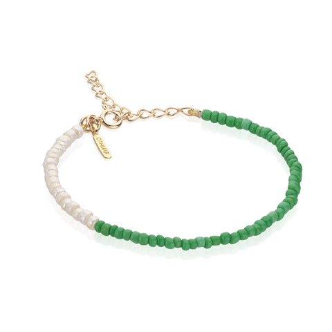 SANTORINI, Fira Bead Bracelet, Green-White/Golden