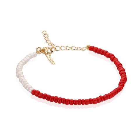 SANTORINI, Fira Bead Bracelet, Red-White/Golden