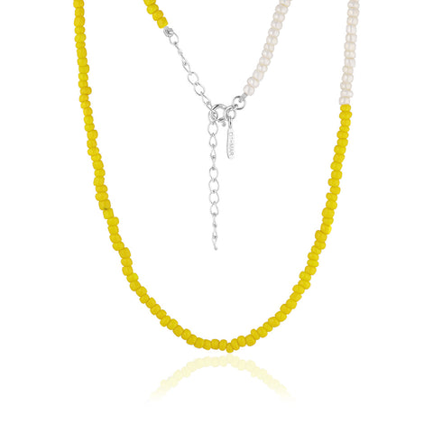 SANTORINI, Oia Bead Necklace, Yellow-White/Silver