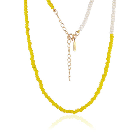 SANTORINI, Oia Bead Necklace, Yellow-White/Golden