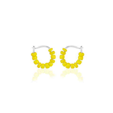 SANTORINI, Perissa Small Bead Hoops, Yellow/Silver
