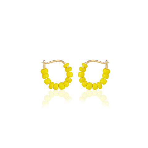 SANTORINI, Perissa Small Bead Hoops, Yellow/Golden
