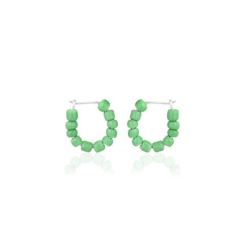 SANTORINI, Perissa Small Bead Hoops, Green/Silver