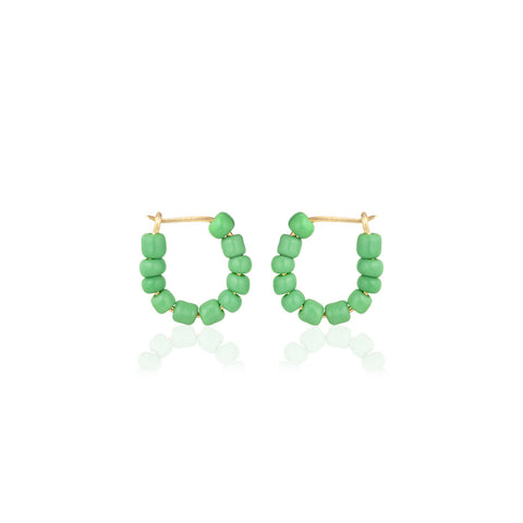 SANTORINI, Perissa Small Bead Hoops, Green/Golden