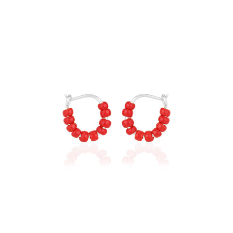 SANTORINI, Perissa Small Bead Hoops, Red/Silver