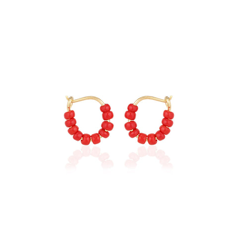 SANTORINI, Perissa Small Bead Hoops, Red/Golden