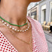 SANTORINI, Oia Bead Necklace, Green-White/Golden