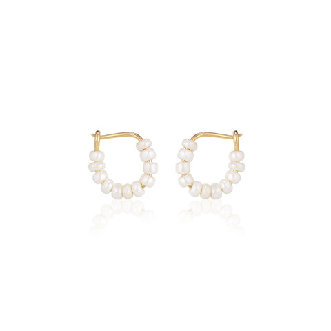 SANTORINI, Perissa Small Bead Hoops, Cream/Golden