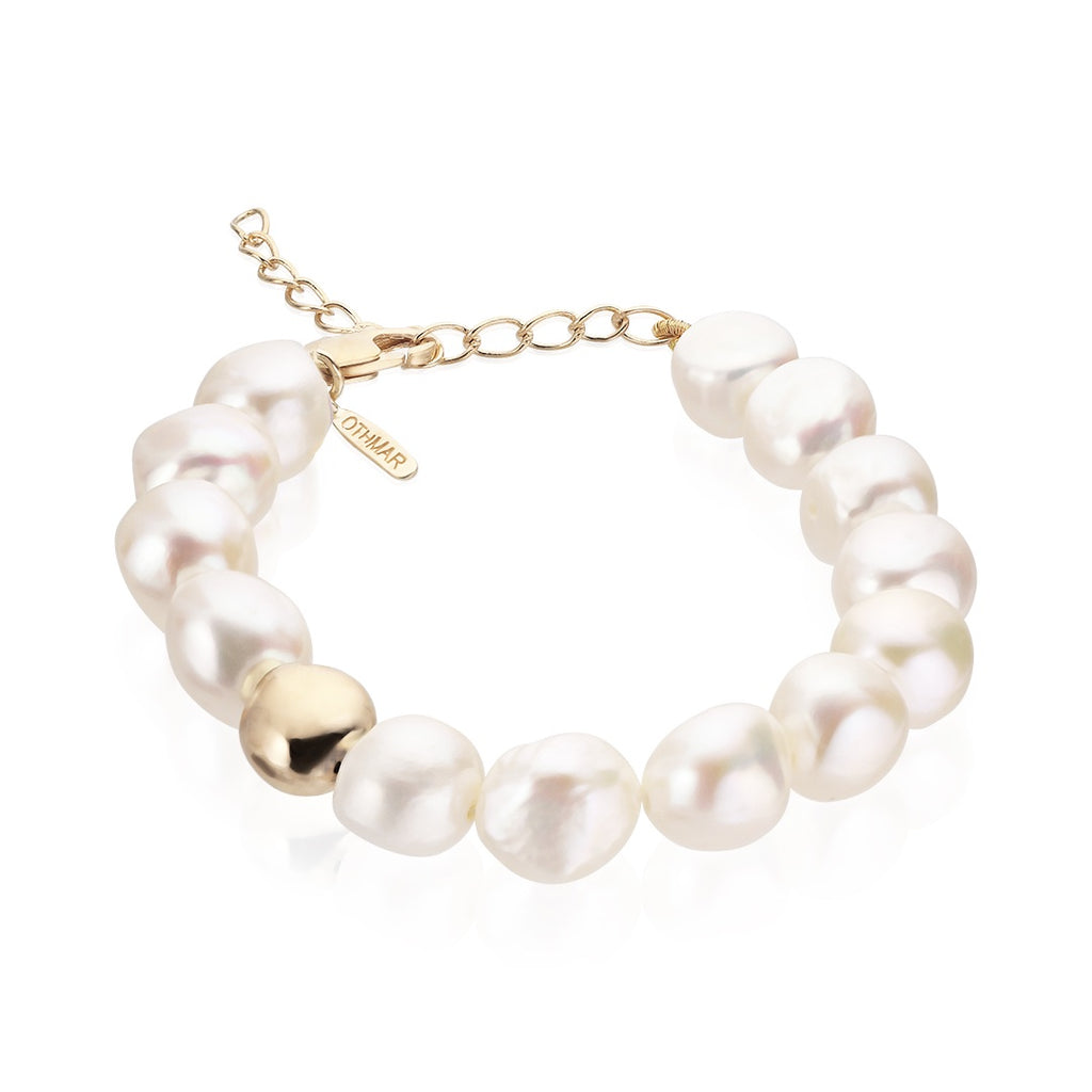 BRETAGNE, Audierne Pearl Bracelet, White/Golden