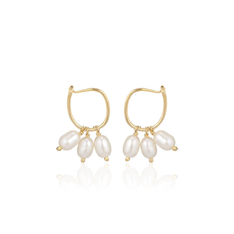 BRETAGNE, Cancale Pearl Hoops Small, White/Golden