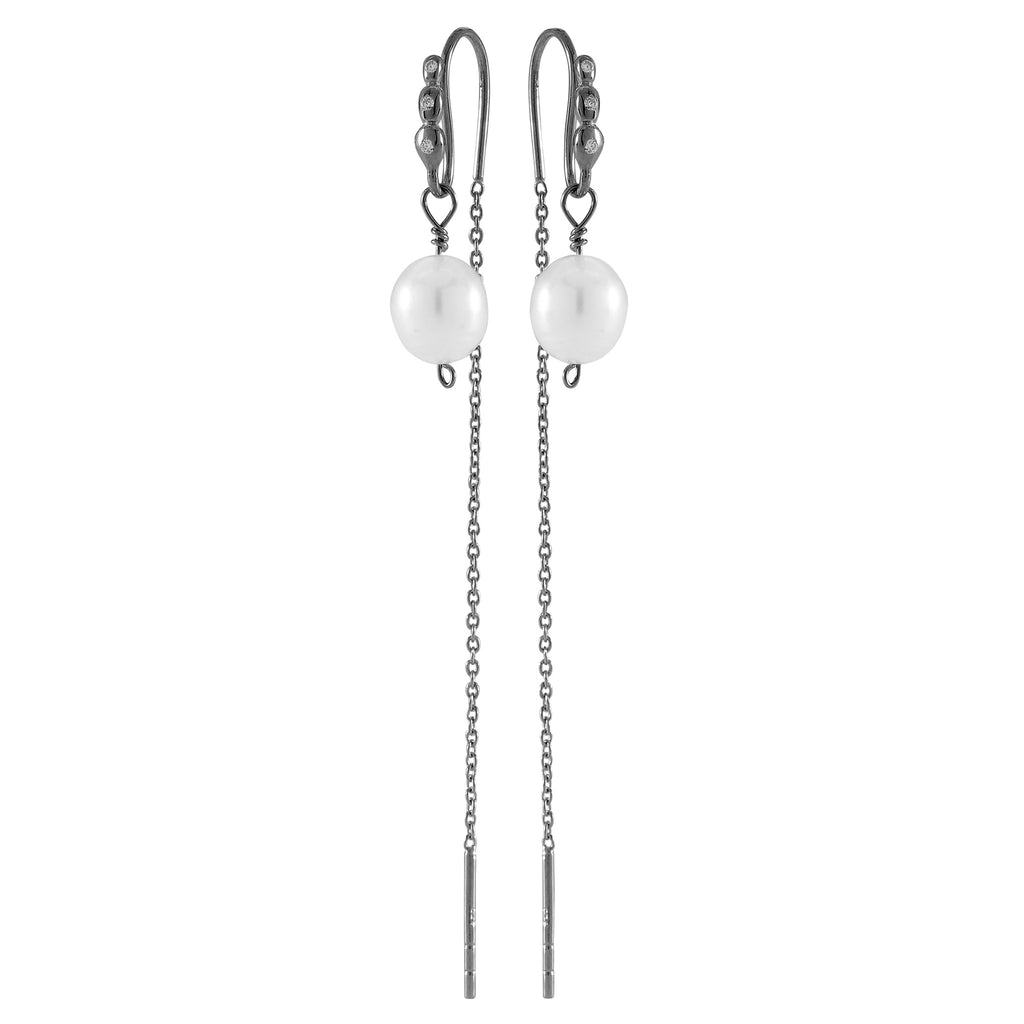 DROPS DELIGHT, Pearl Dangles, white pearl/topaz, Dark SIlver